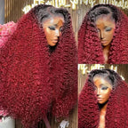 Burgundy Wig Human Hair Deep Wave 13x6 Lace Front Wigs Human Hair 250% density Pre Plucked 1B 99J Deep Wave Wigs Human Hair Wet and Wavy Curly Ombre Lace Frontal Wig Human Hair