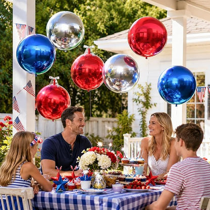 9 Pcs Red Blue Silver Round Foil Balloons Red Royal Navy Blue Metallic Silver - Image 3