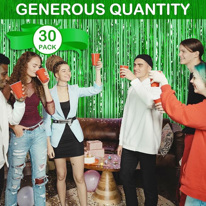 30 Pack Green Foil Fringe Curtain Backdrop, 3.3x8.2 Feet Metallic Tinsel - Image 2