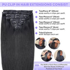 Seamless Clip in Hair Extensions Real Human Hair, Straight Remy Human Hair Clip in Extensions, Natural Soft Human Hair, PU Skin Weft, 8Pcs 120g, 30inch #1B Natural Black