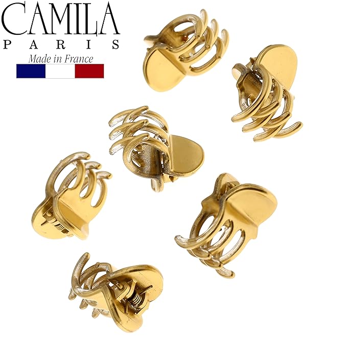 Camila Paris CP2913 French Hair Clip for Women, Set of 6 Extra Small Gold, Girls Hair Claw Clip Jaw Fashion Durable Styling Hair Accessories for Women, Ladies Strong Hold Grip Clamp, Made in France
