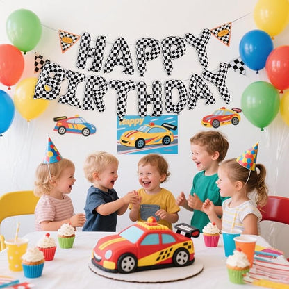 TONIFUL 16 Inch Race Car Themed Happy Birthday Balloons Banner Decorations | - Image 4