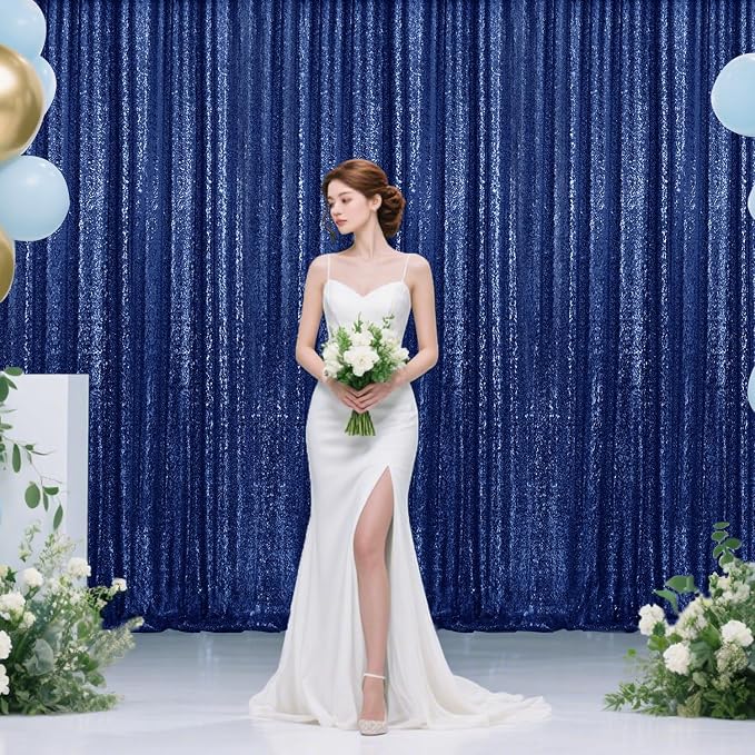 2×8FT-6PCS Navy Sequin Backdrop Curtains Panels, Photography Backdrop Glitter - Image 2