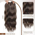 MORICHY Hair Toppers for Women Clip in Hair Topper with Bangs 20inch Medium Brown with Highlights Long Wavy Curly Synthetic HairPieces for Women
