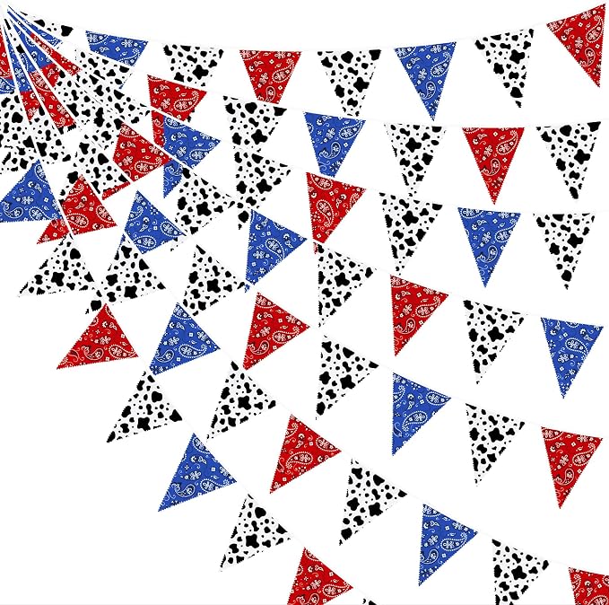 32Ft Western Cowboy Party Decorations Red Paisley Blue Bandana Pennant Banner by pinkblume