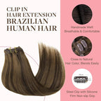 GOO GOO Clip in Hair Extensions Real Human Hair, Remy Human Hair Extensions Clip ins for Women, Natural Human Hair, 14inch 120g 7Pcs, 2C/4E/6C Brown Sugar Swirl Highlights