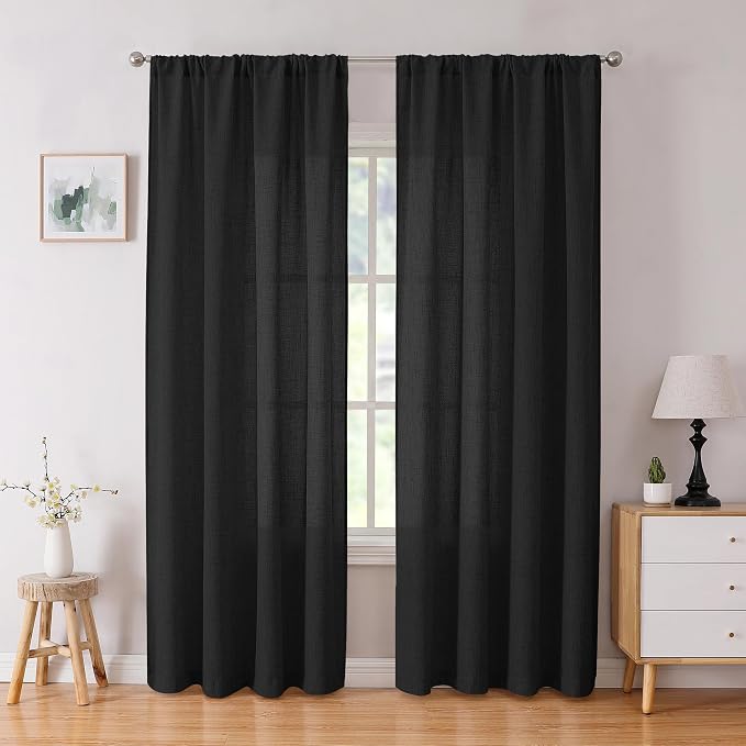Tollpiz Linen Curtain Bedroom Rod Pocket Semi Sheer Curtains Burlap Light by Tollpiz