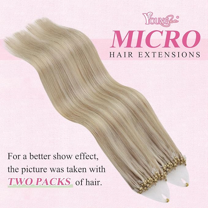YoungSee Micro Loop Hair Extensions Real Human Hair Blonde Bead Hair Extensions Human Hair Highlight Blonde and Ash Blond Micro Hair Extension 22In 50g Soft Hair Extension for Photo Shoots 50s 50g