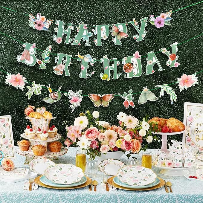SUNBEAUTY Wildflower Happy Birthday Banner Sage Green Floral Flower Party - Image 6