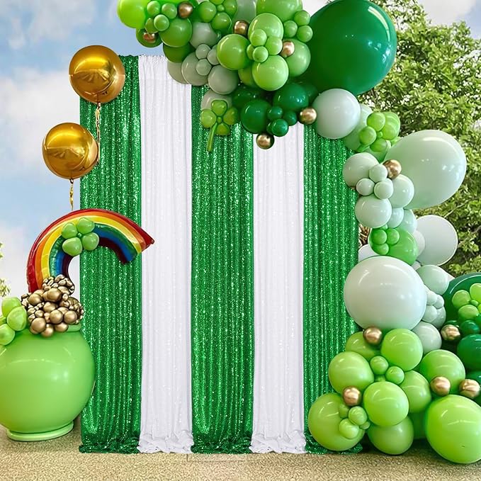 Green Sequin Backdrop Curtains-4 Panels 2FTx8FT Green Backdrop - Image 2