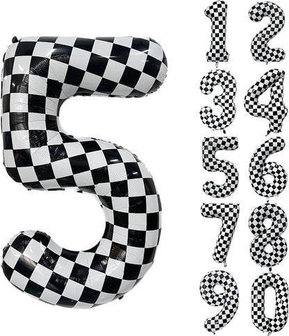 40 Inch Checkered Number Balloon 5 Black and White Number 5 Balloon Foil Helium by Yeodong
