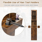 Salon Station for Hair Stylist,Hair Styling Storage Cabinet with Glass Door,Tool Dryer Holders, Salon Beauty Spa Barber Hair Staion,Rustic Brown