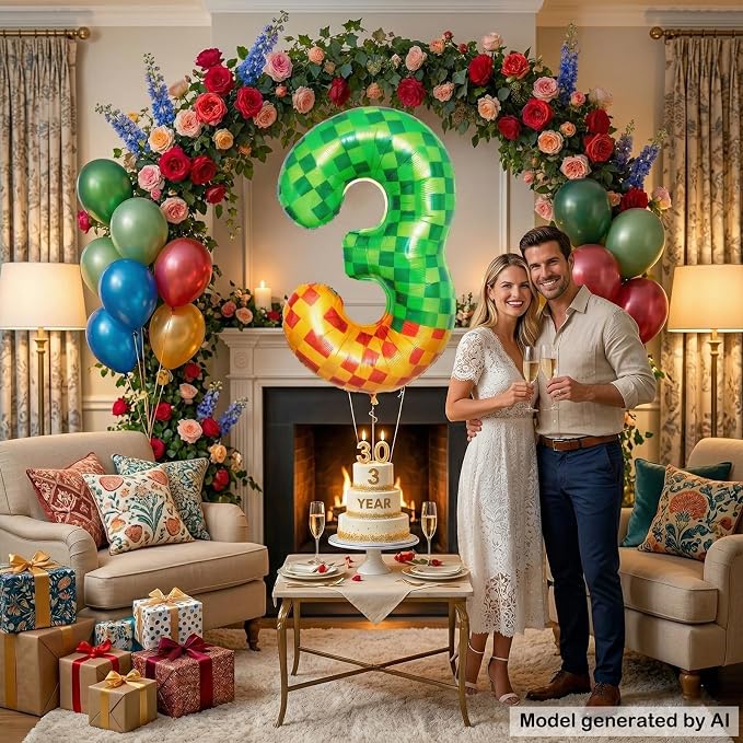 40 Inch Pixelated Number 3 Foil Balloon - Image 5
