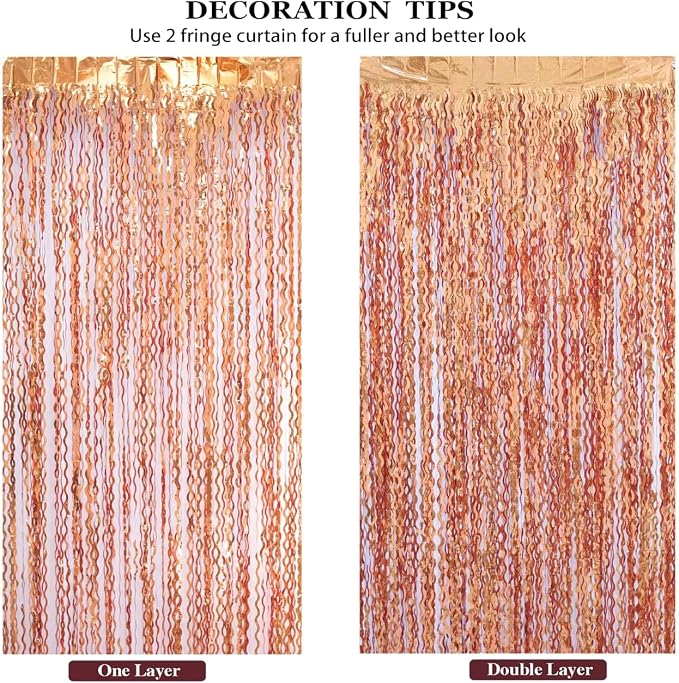 4 Pack 3.3x6.6ft Wavy Orange Foil Fringe Backdrop Curtains -Tinsel Streamers - Image 6