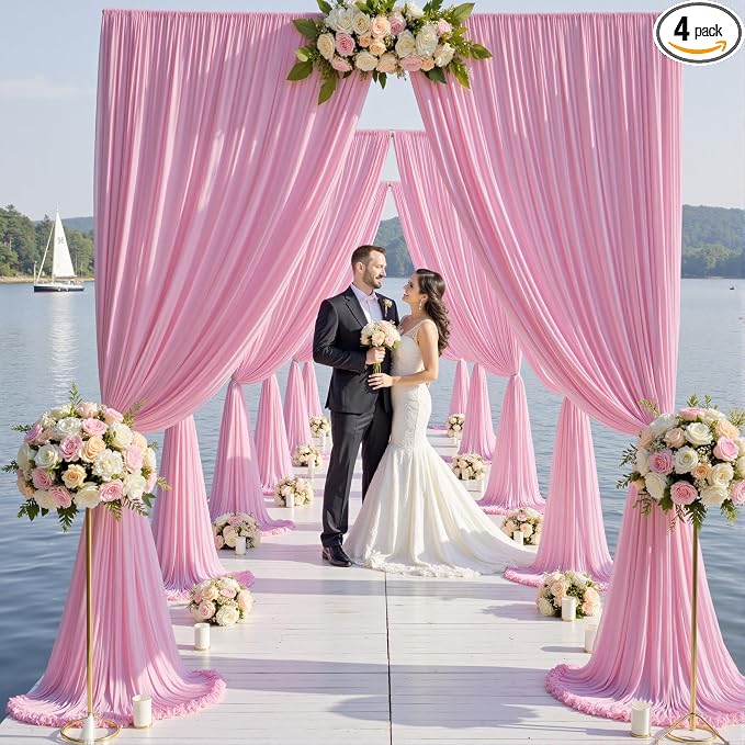 20×14 ft Pink Wrinkle Free Backdrop Curtain, Soft Silky Polyester Wedding by ENJOYYOURPARTY