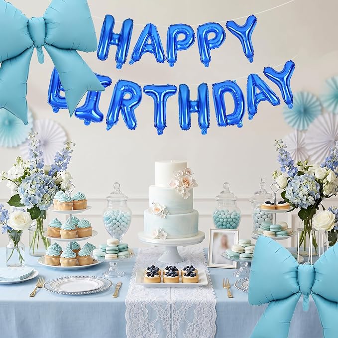 Vuzvuv Blue Happy Birthday Balloons, 38 Inches Huge Bow Aluminum Foil Balloons - Image 5