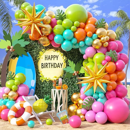 Summer Tropical Balloon Arch Kit, Rainbow Neno Balloon Arch, Hot Pink Green by FEYG