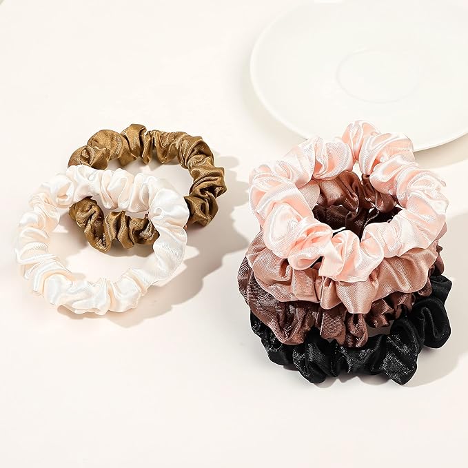Satin Silk Hair Ties Small Mini Scrunchy for Women Cute Ponytail Holders Mini Bulk Scrunchies Elastic Hair Bands for Thick Curly Hair Pony Tails Hair Ties (12 Pcs)