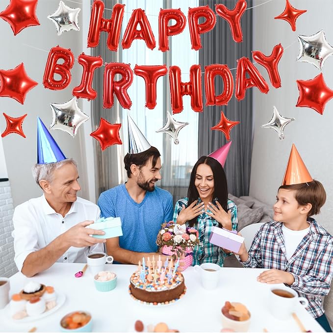 TONIFUL 35Pcs Red Birthday Decorations Kit 16 Inch Happy Birthday Balloon | 16 - Image 6