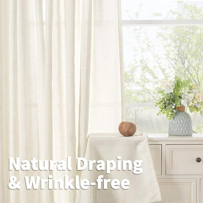 YoungsTex Ivory Linen Curtains 48 Inch Length, Short Light Filtering Drapes - Image 5