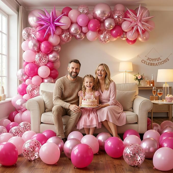 Biapian Pink Balloons Set, Hot Pink Party Balloons, 12 Inch Pink Confetti - Image 7