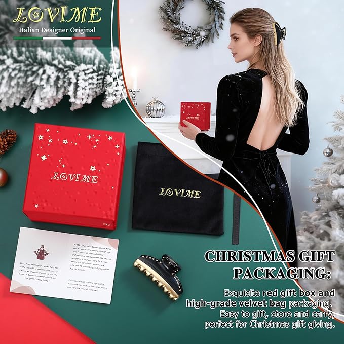 2026 Premium Durable Hair Claw Clip for Women, Original Italian Designed Strong Grip Hair Clips for Normal Fine Thin Hair, No Slip Jaw Clips with Gift Box for Christmas Birthday Girls, 3 Inch Black