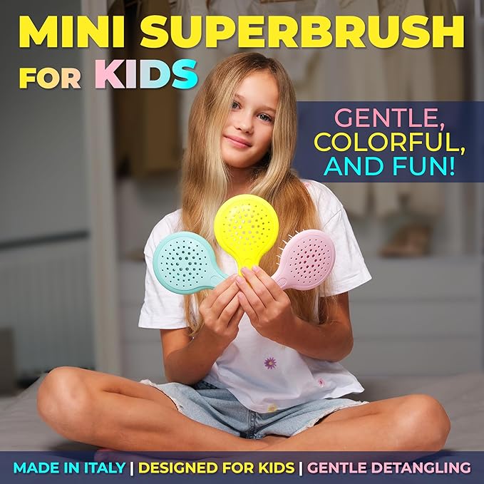 Janeke Mini Superbrush – Kids Hair Brush & Small Hair Brush for Detangling – Gentle Anti-Static Bristles – Vented Brush for Wet or Dry Hair – Great for Curly, Thick, Fine, and Wavy Hair (Tiffany)