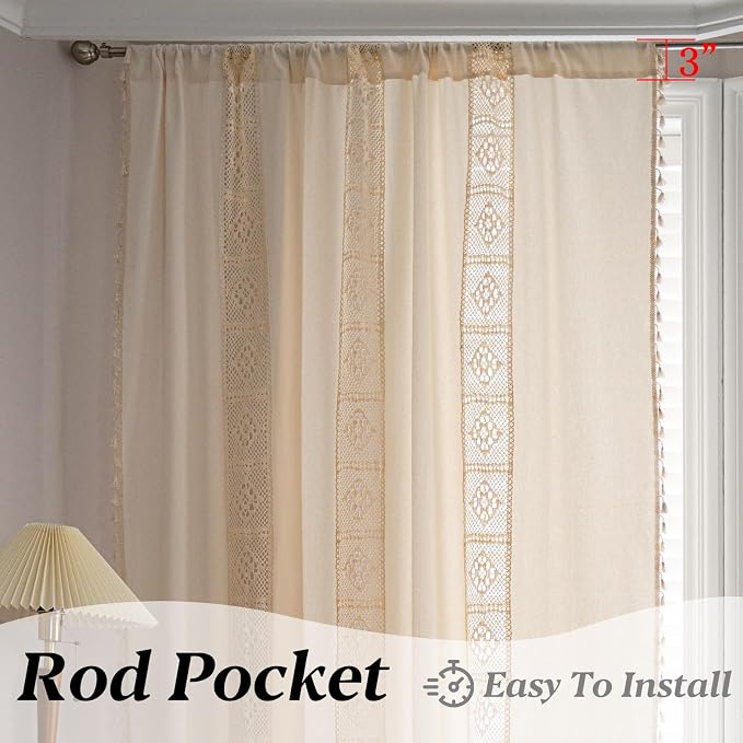 Sutuo Home Boho Curtain Crochet Lace Patchwork Semi-Blackout Bohemian Handmade - Image 5