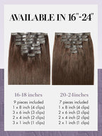 LUVME Seamless Clip in Hair Extensions Human Hair, 16 Inch 135g 9pcs Dark Brown Hair Extensions Clip in Human Hair Silky Straight Remy Human Hair Extensions