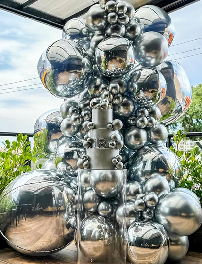 Silver Foil Balloons, 4D Round Mylar | Metallic Silver Inflatable Mirror - Image 7