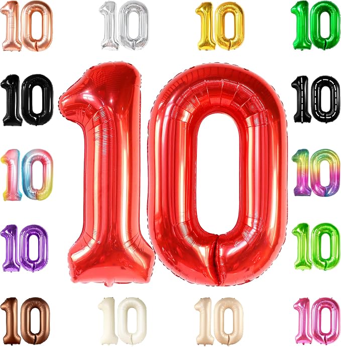 KatchOn Red 10 Balloon Number 40 Inch, 10th Birthday Decorations | Balloons by KatchOn