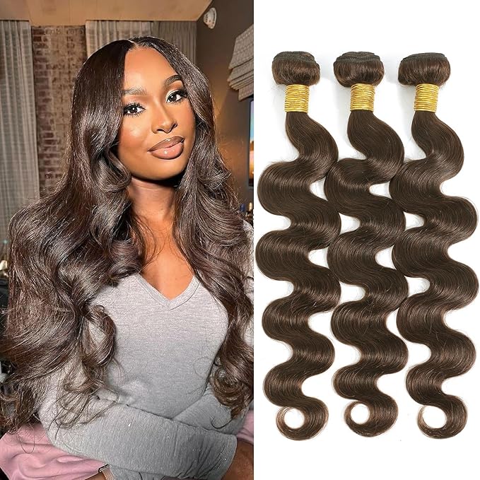 4# Body Wave Bundles Human Hair Chocolate Brown Color Body Wave Bundle 100% Real Human Hair And True To Length 20 22 24 Inch 3 Pcs/Pack