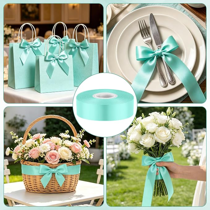 1In 30Yards Mint Blue Satin Ribbon - Image 4