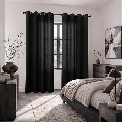 YoungsTex Linen Black Curtains 84 Inch Length 2 Panels - Image 4