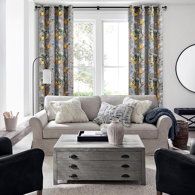 Topfinel Black Dark Floral Grey Blackout Curtains, 84 Inch Length - Image 5