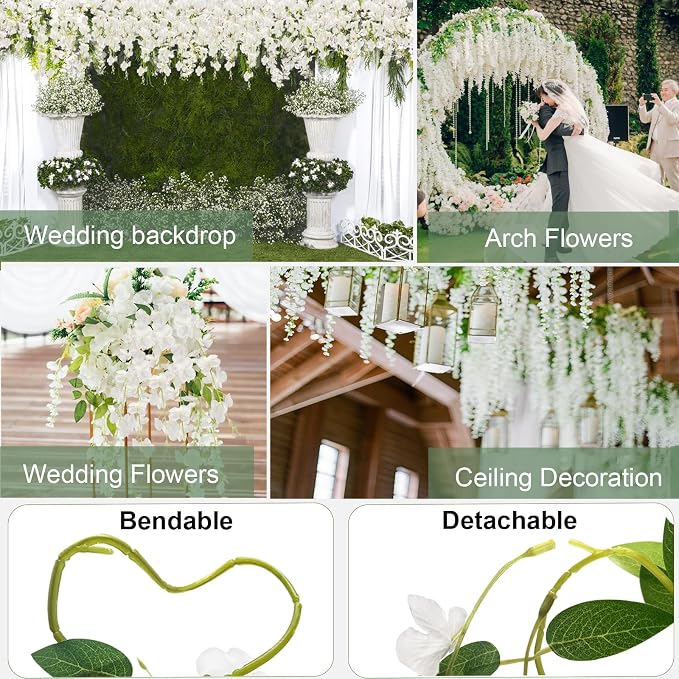 ZINHO 60 Branches Wisteria Hanging Flowers, Artificial White Wisteria Flowers - Image 4