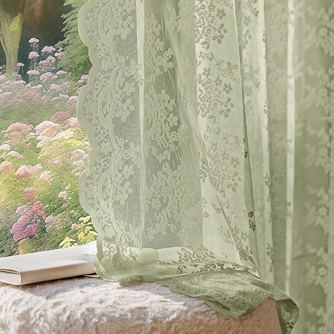 Anmao Vintage Lace Curtains 90 Inches Long 2 Panels Set, Romantic Elegant Light by Anmao