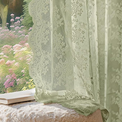Anmao Vintage Lace Curtains 90 Inches Long 2 Panels Set, Romantic Elegant Light by Anmao