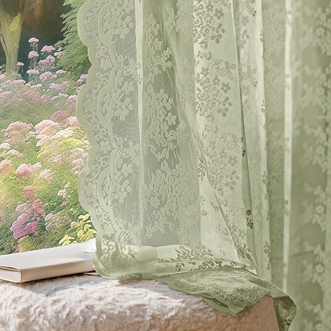 Anmao Vintage Lace Curtains 45 Inches Long 2 Panels Set, Romantic Elegant Light by Anmao