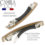 Camila Paris CP3074 French Hair Barrette Clip for Girls, Set of 2 Beige Rubberized Metal Clasp Strong Hold Grip Hair Clips for Women, No Slip Durable Styling Girls Hair Accessories, Made in France