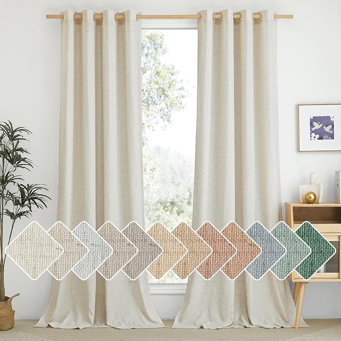 NICETOWN Linen Flax Semi Sheer Curtains 94" Length, Grommet Window Treatments by NICETOWN