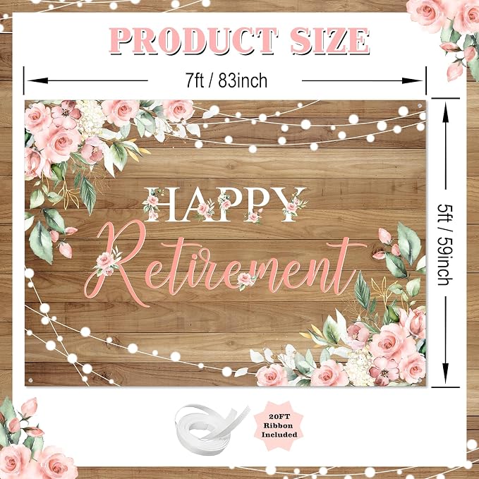 Mocsicka Rustic Retirement Backdrop Women Happy Retirement Party Decorations - Image 4