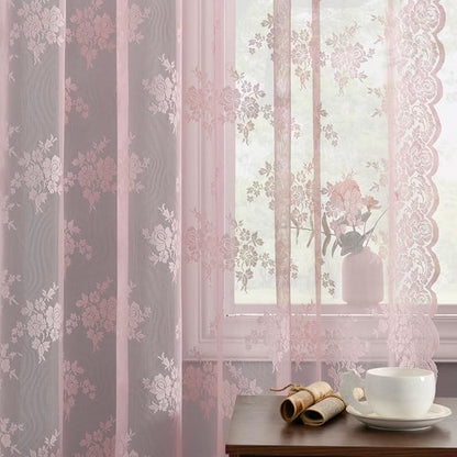 Kotile Pink Floral Lace Curtains by Kotile+Curtains