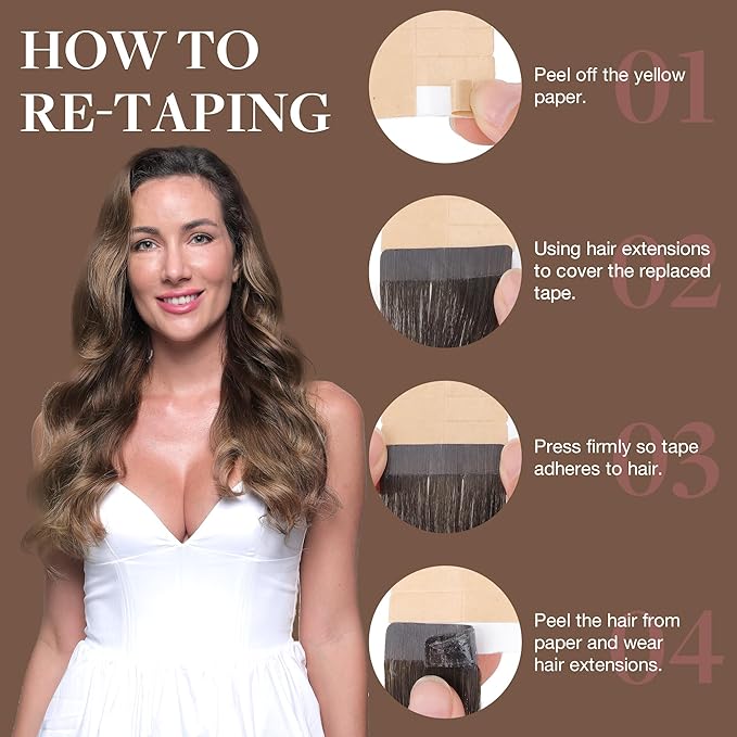 GOO GOO Tape in Hair Extensions Human Hair, 4/27/4 Balayage Chocolate Brown to Caramel Blonde, 26inch 60g 20pcs, Skin Weft Seamless Invisible, Silky Straight with Thick Ends, Remy Human Hair