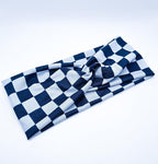 Soft Stretchy Headband, 3-in-1 Versatile Twist Style, One-Piece (Navy/Cream Checkered, Adult)