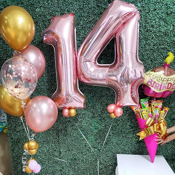 40 Inch Rose Gold 14 Number Balloons Giant Jumbo Huge 14 41 Foil Mylar Helium - Image 4