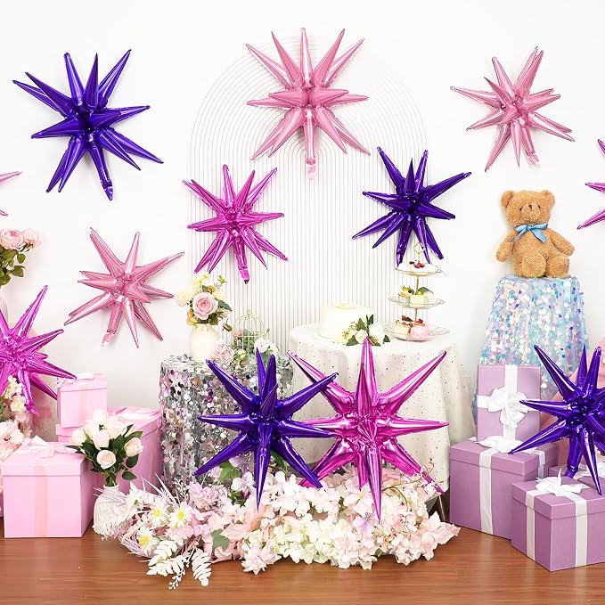 9Pcs Purple Pink Star Balloons, Large Explosion Foil Balloons, Metallic Mylar - Image 5