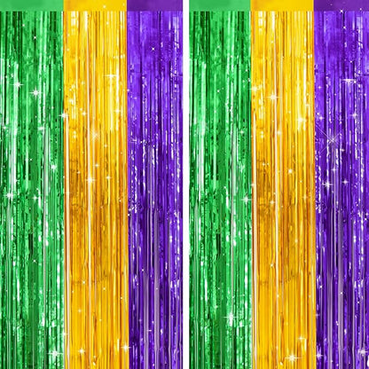 jijAcraft Purple Gold Green Tinsel Foil Fringe Curtain, 2 Pack 3.2x6.5 Feet by jijAcraft