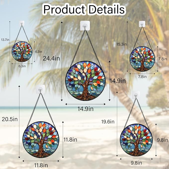 DASTOLL Stained Glass Window Hanging, Colorful Tree of Life Sun Catchers Glass - Image 5