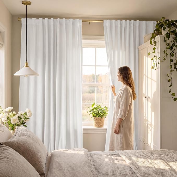 White Velvet Curtains Light Dimming Privacy, W52 x L96, 2 Panels | Back Tab - Image 7